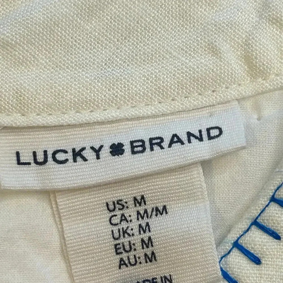 Lucky 100% linen boho embroidered halter sleeveless dress size M - Picture 6 of 9